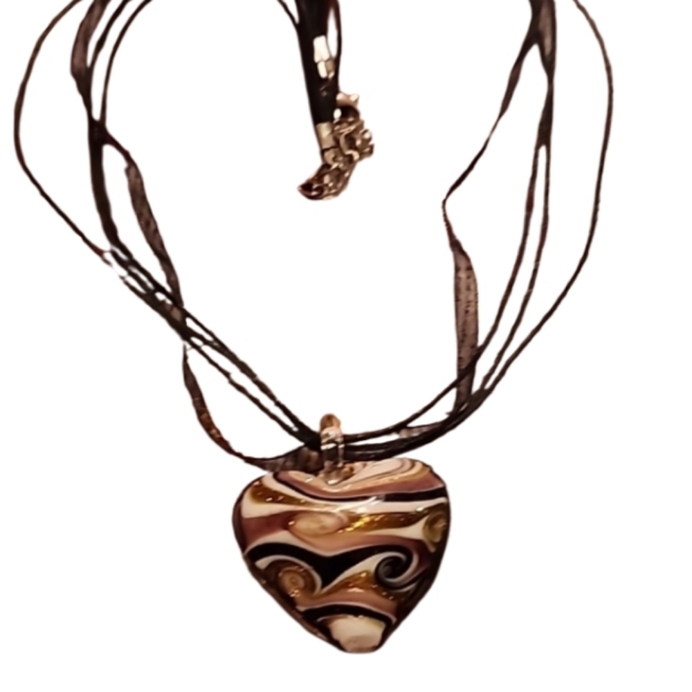 Glitter glass swirled puffy heart on cord and organza
